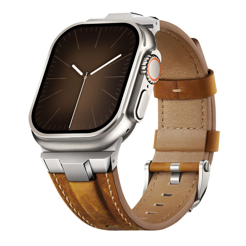 Watch Strap Stainless Steel Connector Genuine Leather Solid Type