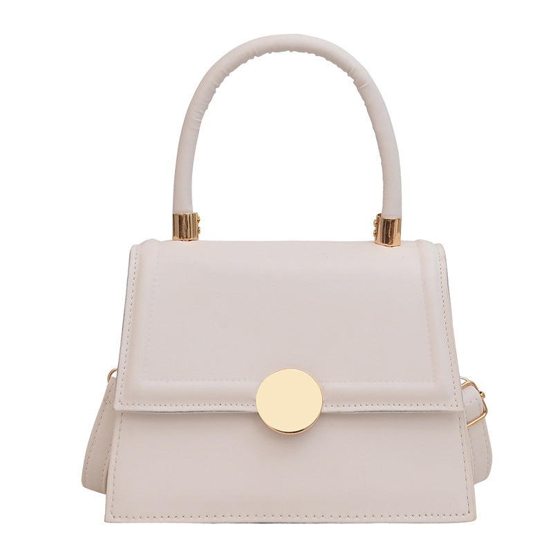 Lock Single Shoulder Crossbody Solid Color Textured Small Square Bag