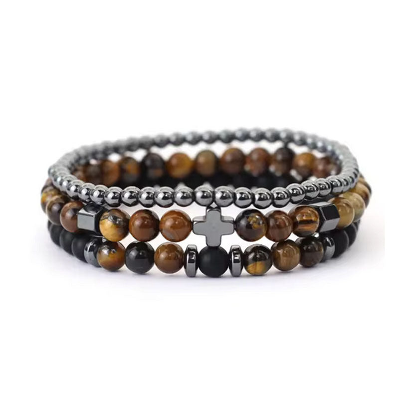 Men's Fashion Natural Lava Tiger-eye Bracelet Suit