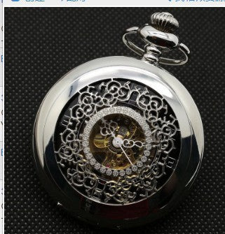 Retro Hollow Big Floral Print Automatic Mechanical Pocket Watch