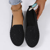 Casual Plus Size Solid Color Mesh With Diamond Shallow Mouth Soft Bottom Women's Flat-heeled Shoes