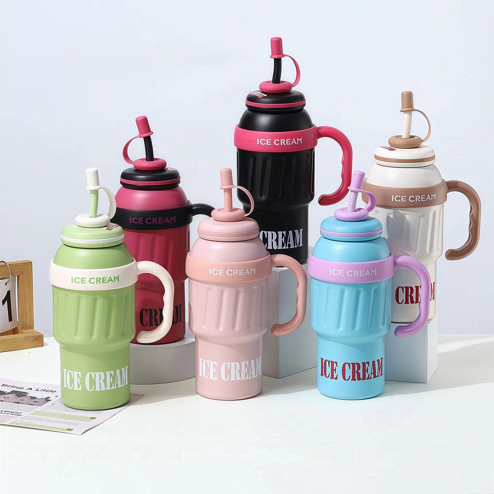Handle Ice Cream Vacuum Cup Stainless Steel Large Capacity