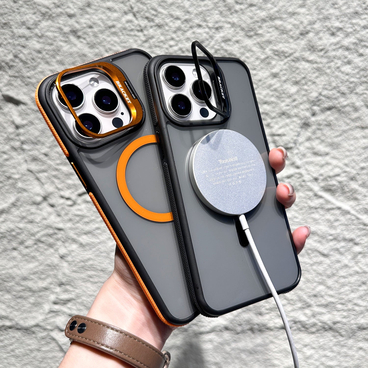 Non-slip Transparent Magnetic Hardware Lens Bracket Phone Case