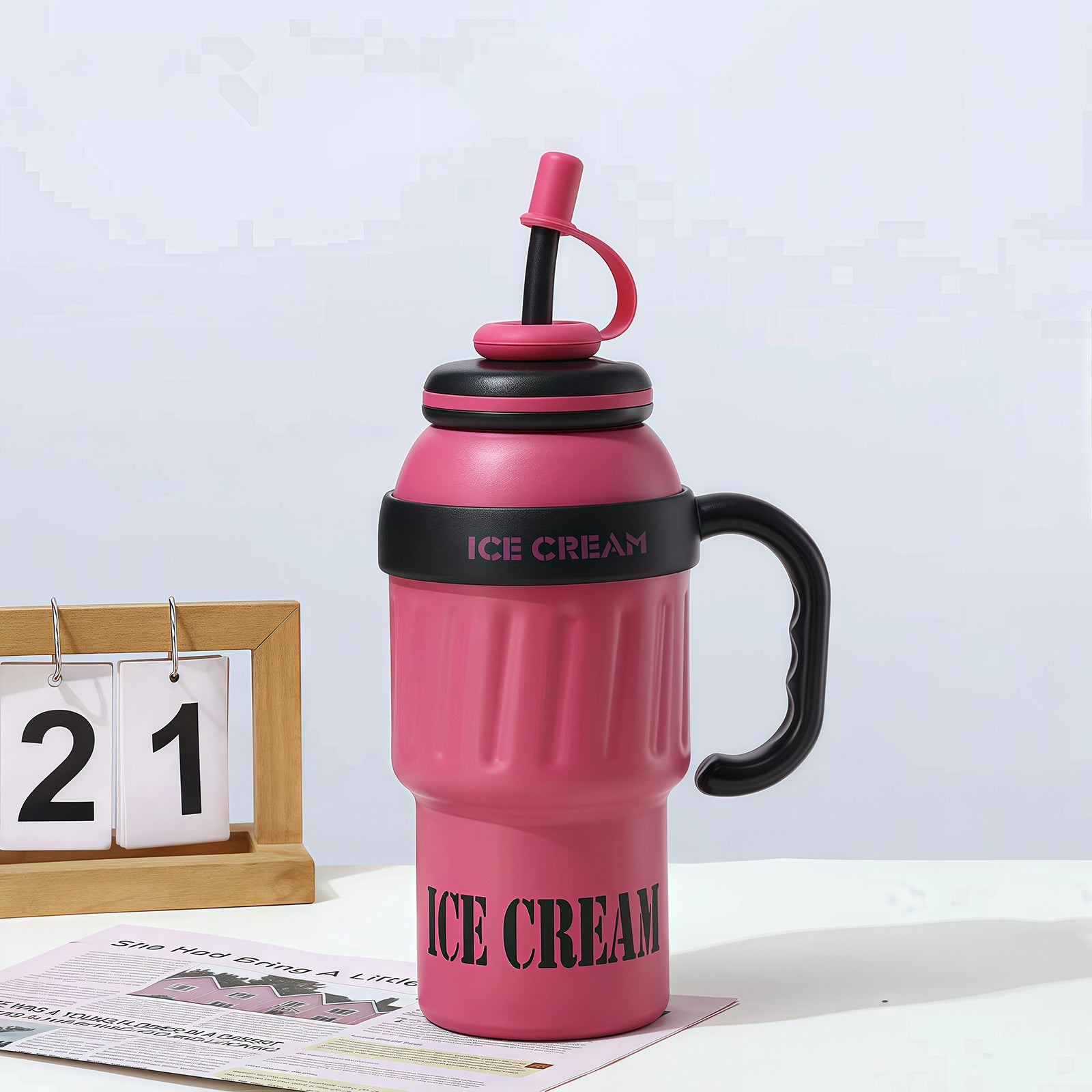 Handle Ice Cream Vacuum Cup Stainless Steel Large Capacity