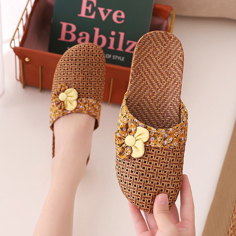 Summer Bamboo Mat Women's Linen Slippers Home Wooden Floor