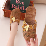 Summer Bamboo Mat Women's Linen Slippers Home Wooden Floor