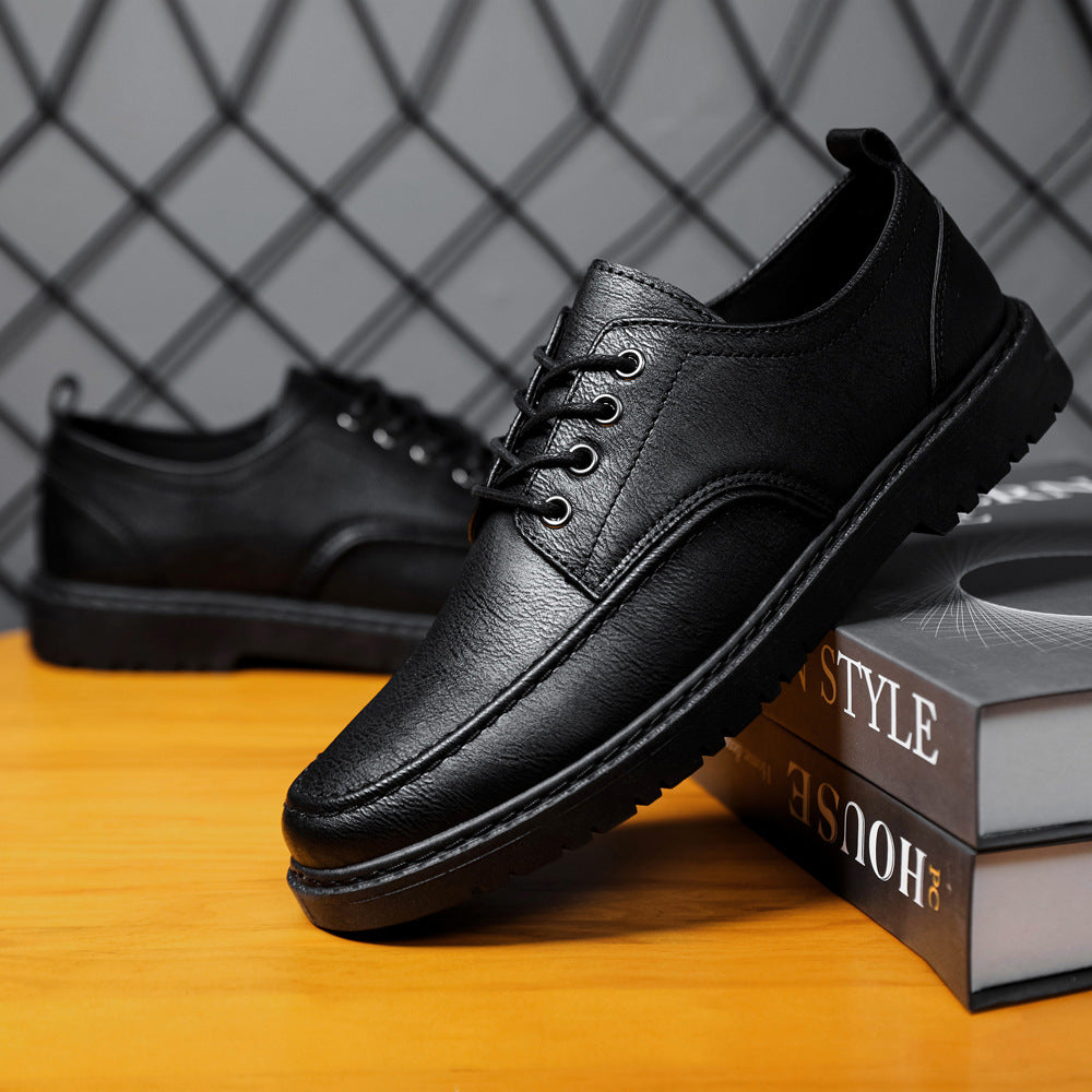 Plus Size Handsome Lace Up Casual Youth British Black Leather Shoes Men