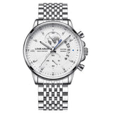 Business Three-eye Timing Leather Luminous Watch Steel Band