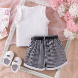 Girls' Pink Sunken Stripe Vest Shorts