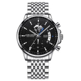Business Three-eye Timing Leather Luminous Watch Steel Band