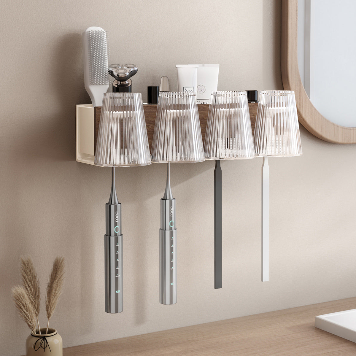 Household Portable Bathroom Walnut Toothbrush Storage Rack