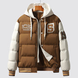 Men's Korean-style Slim-fit Green Hooded Thickened Thermal Coat