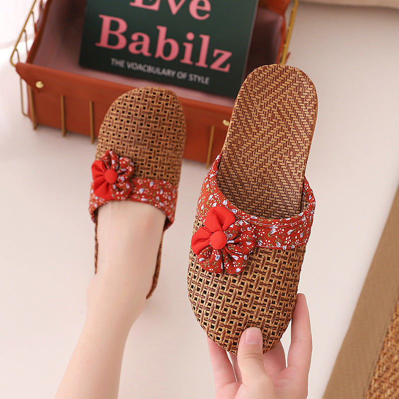 Summer Bamboo Mat Women's Linen Slippers Home Wooden Floor