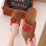 Summer Bamboo Mat Women's Linen Slippers Home Wooden Floor