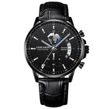 Business Three-eye Timing Leather Luminous Watch Steel Band