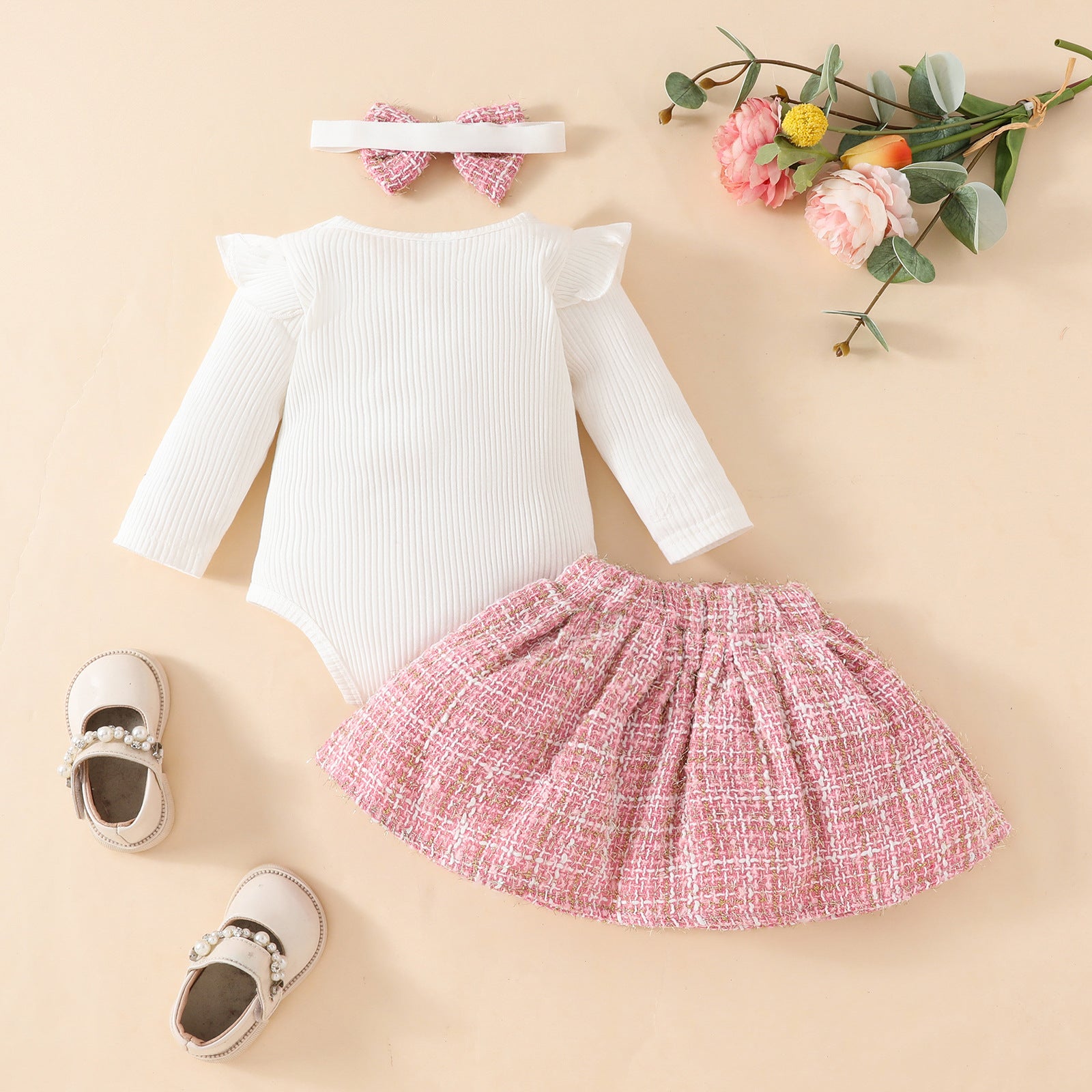 Baby Sunken Stripe Long Sleeve Skirt Suit