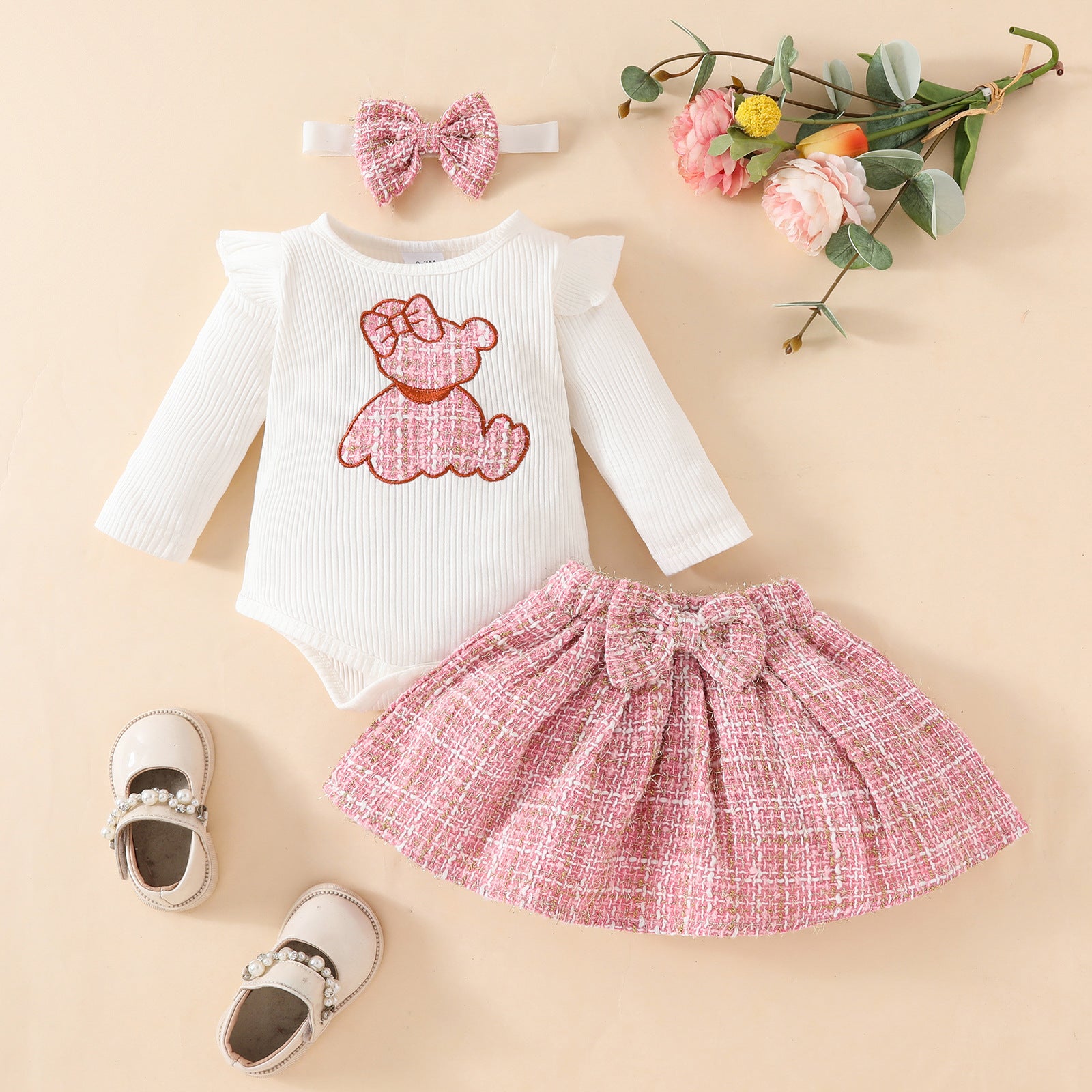 Baby Sunken Stripe Long Sleeve Skirt Suit