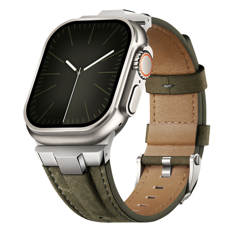 Watch Strap Stainless Steel Connector Genuine Leather Solid Type