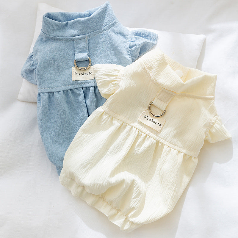 Solid Color Cloth Label Flying Sleeve Ladies Dress Small Dog
