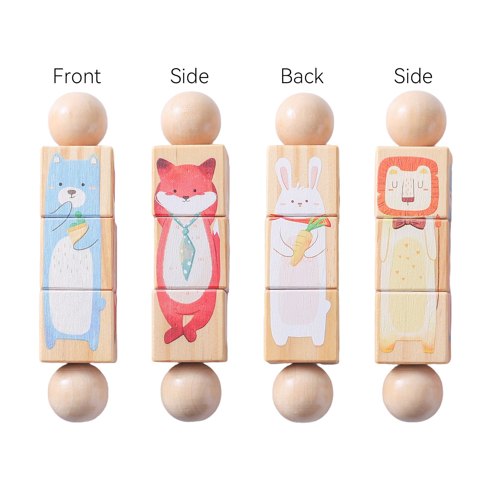 Children's Handbell Wooden Rotating Animal Block Puzzle