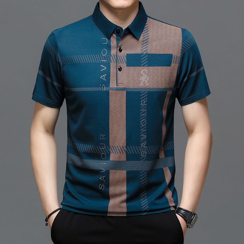 Middle-aged People's Printing Polo Shirt Fashionable Stylish Lapel