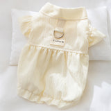 Solid Color Cloth Label Flying Sleeve Ladies Dress Small Dog
