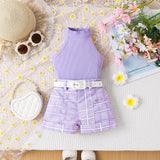 Children's Pure Color Halter Top Printed Shorts Belt