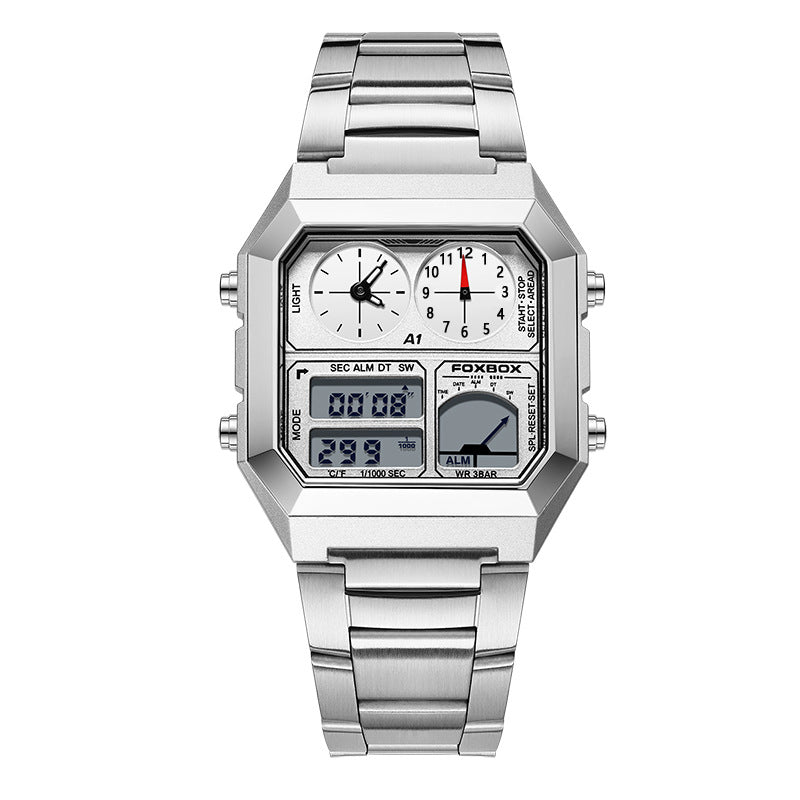 Dual Display Multifunctional Waterproof Alarm Clock Luminous Sports Chronograph Watch