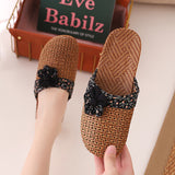 Summer Bamboo Mat Women's Linen Slippers Home Wooden Floor