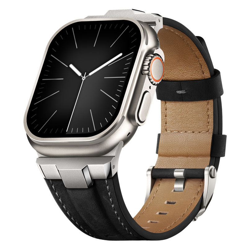 Watch Strap Stainless Steel Connector Genuine Leather Solid Type