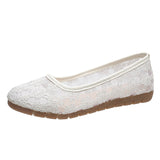 Lace Mesh Hollow Round Toe Shallow Mouth Mom Shoes