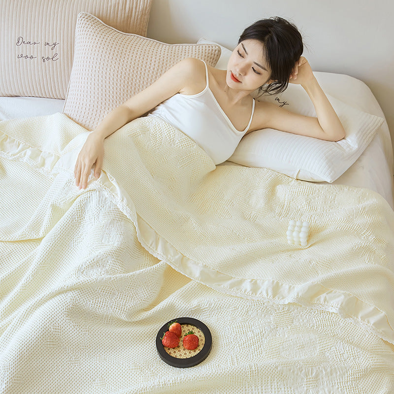 Cotton Waffle Embossed Dark Pattern Towel Blanket