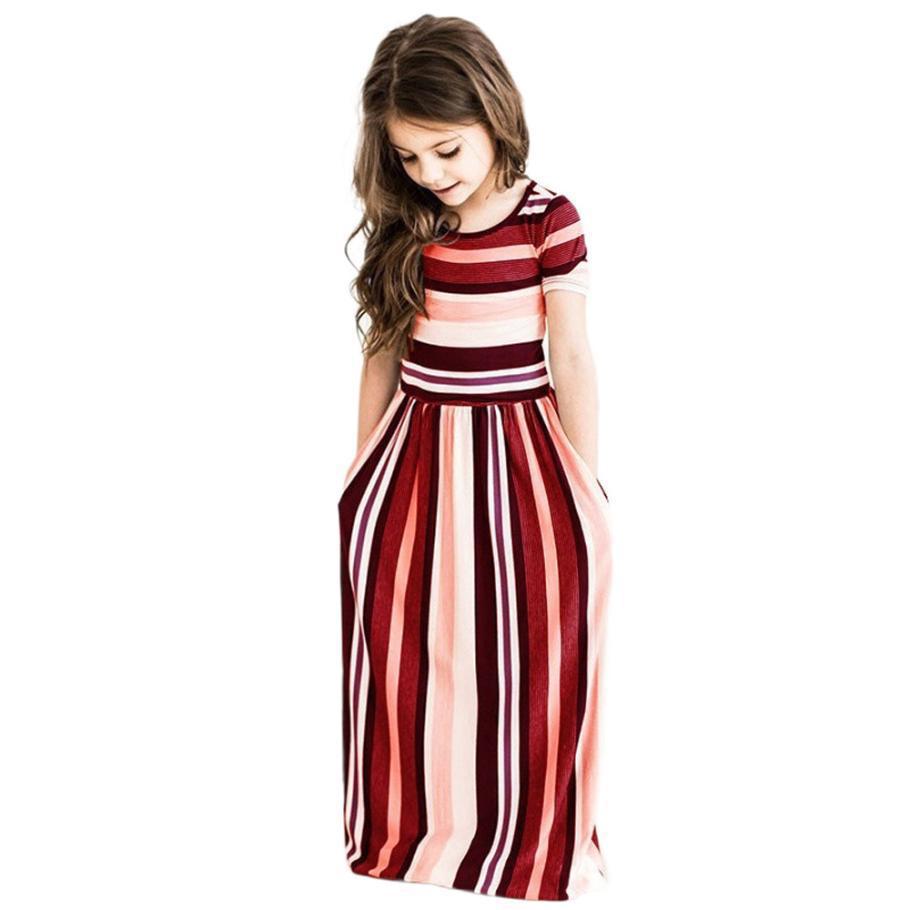 Girls Fashion Color Stripe Printing Dress