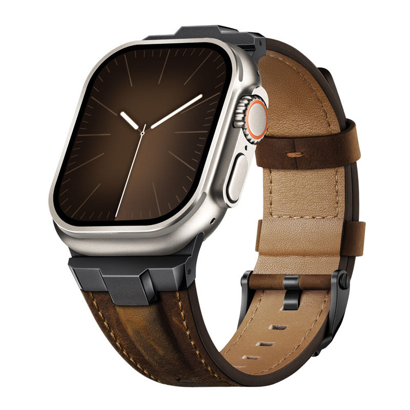 Watch Strap Stainless Steel Connector Genuine Leather Solid Type
