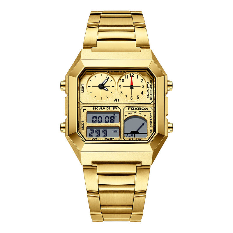 Dual Display Multifunctional Waterproof Alarm Clock Luminous Sports Chronograph Watch