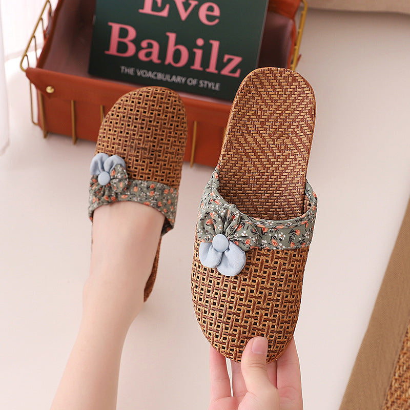 Summer Bamboo Mat Women's Linen Slippers Home Wooden Floor