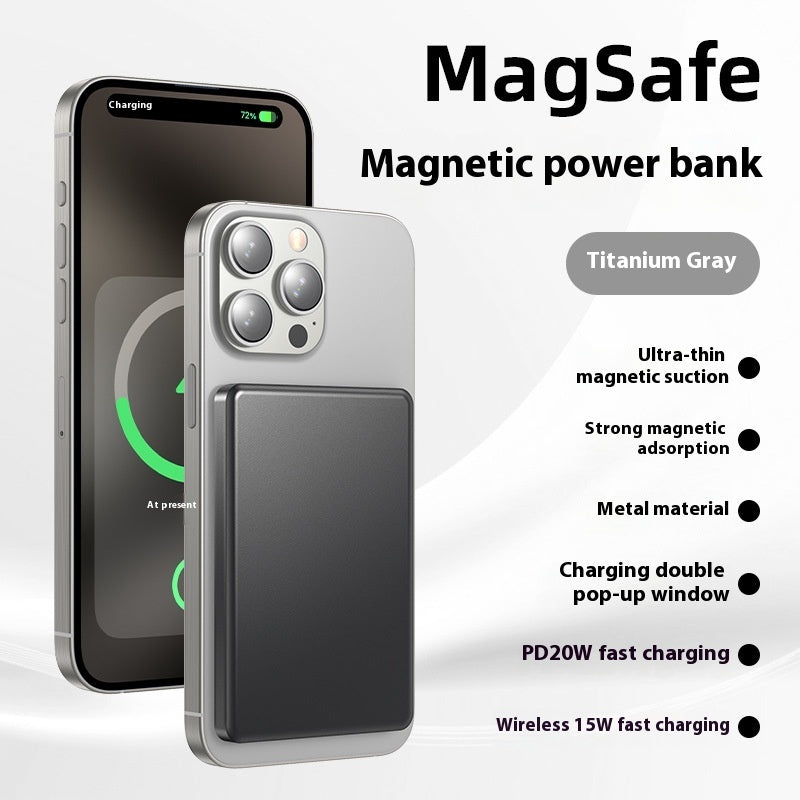 Aluminum Alloy Fast Charging Magnetic Suction Power Bank Wireless Mobile