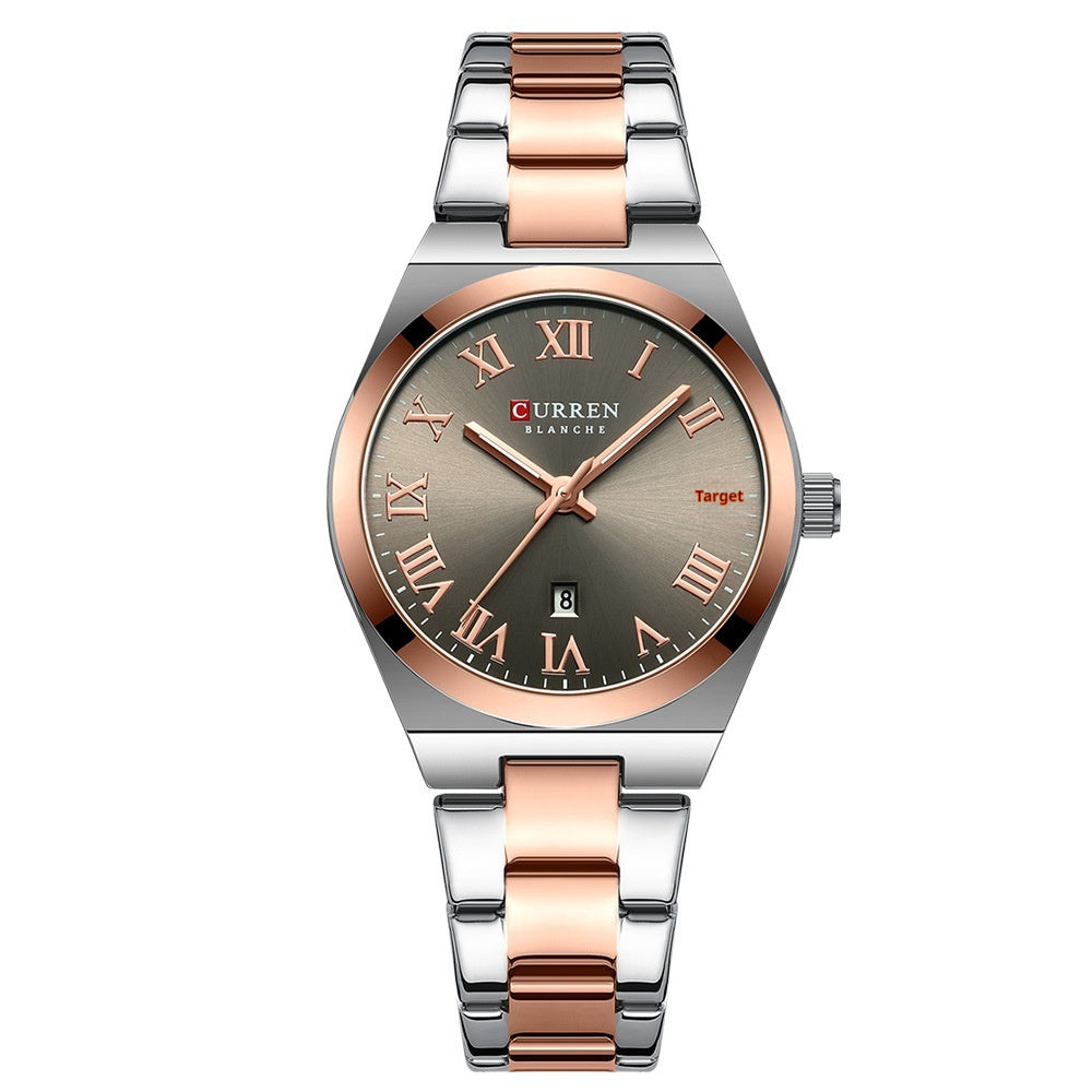 Women's Fashion Calendar Women's Watch Casual Steel Belt