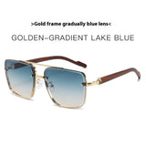 Metal Double Beam Frame Wood Grain Leg Sunglasses