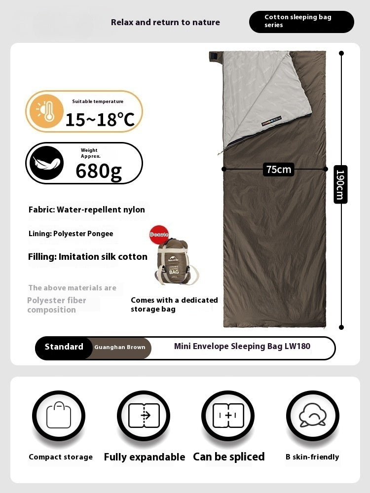 Summer Envelope Thin Sleeping Bag Outdoor Camping Travel Separate Dirty Quilt Portable