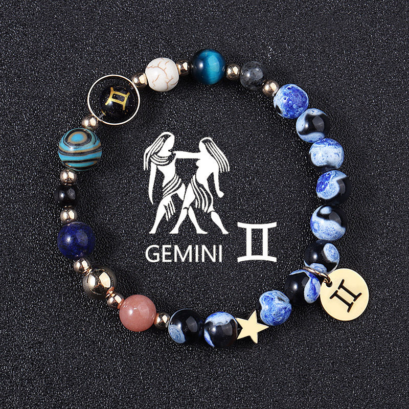 European And American Twelve Constellations Bracelets Blue Flame Agate Eight Planets Bracelet