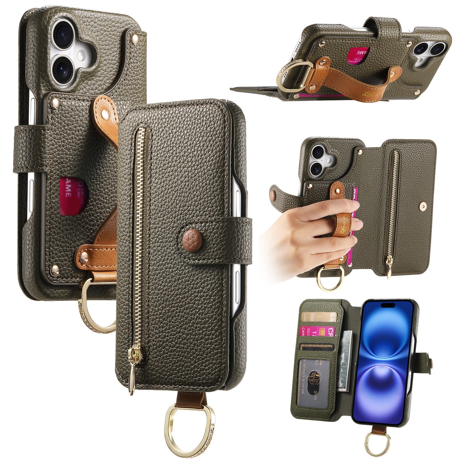 Litchi Grain Leather Back Sticky Flip Phone Leather Case