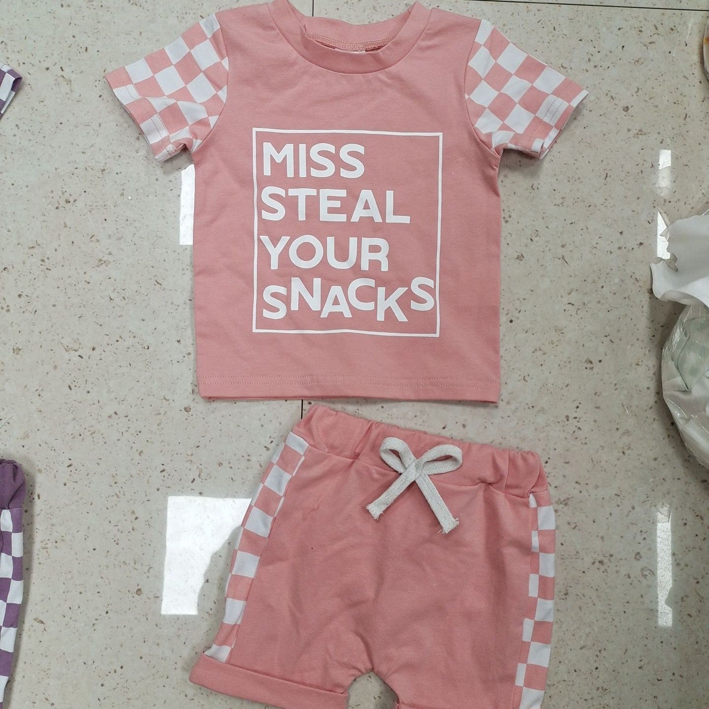 Printed Short-sleeved Shorts Suit Girls