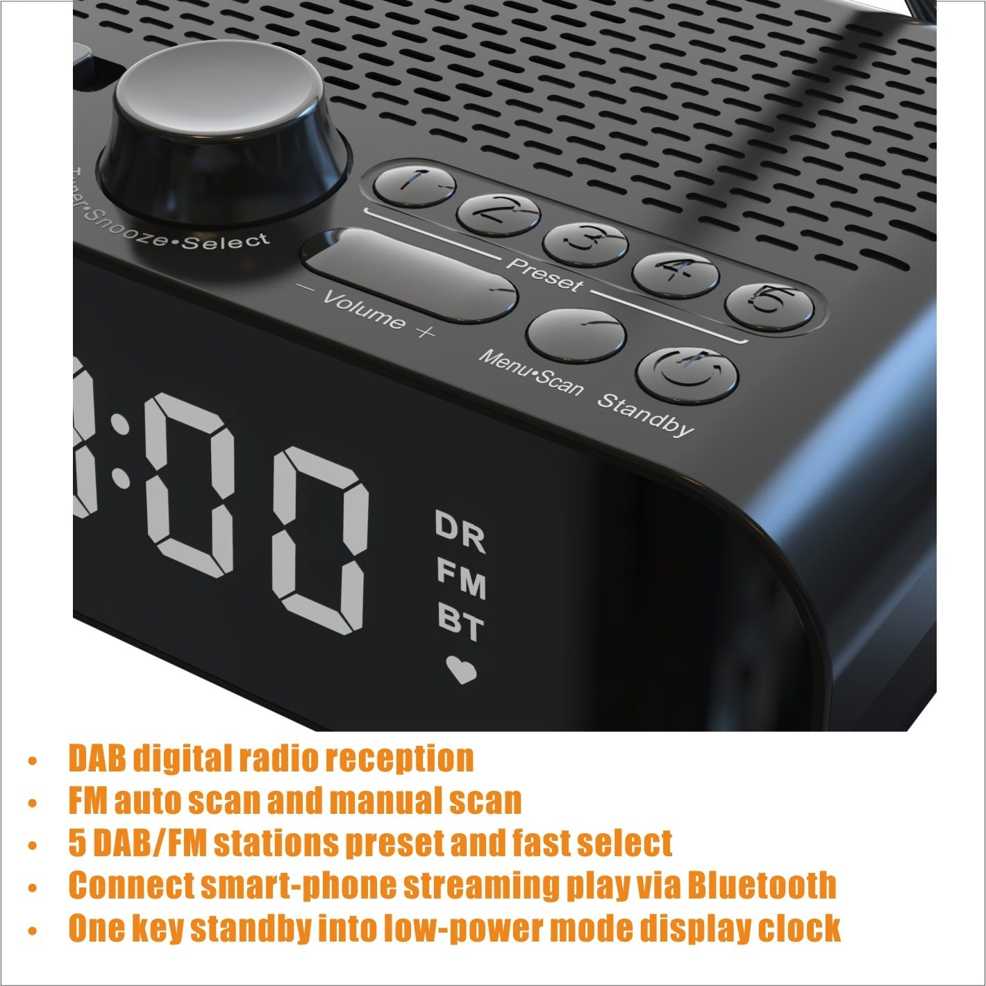 DAB/FM Bedside Alarm Clock Radio Support Bluetooth Speaker