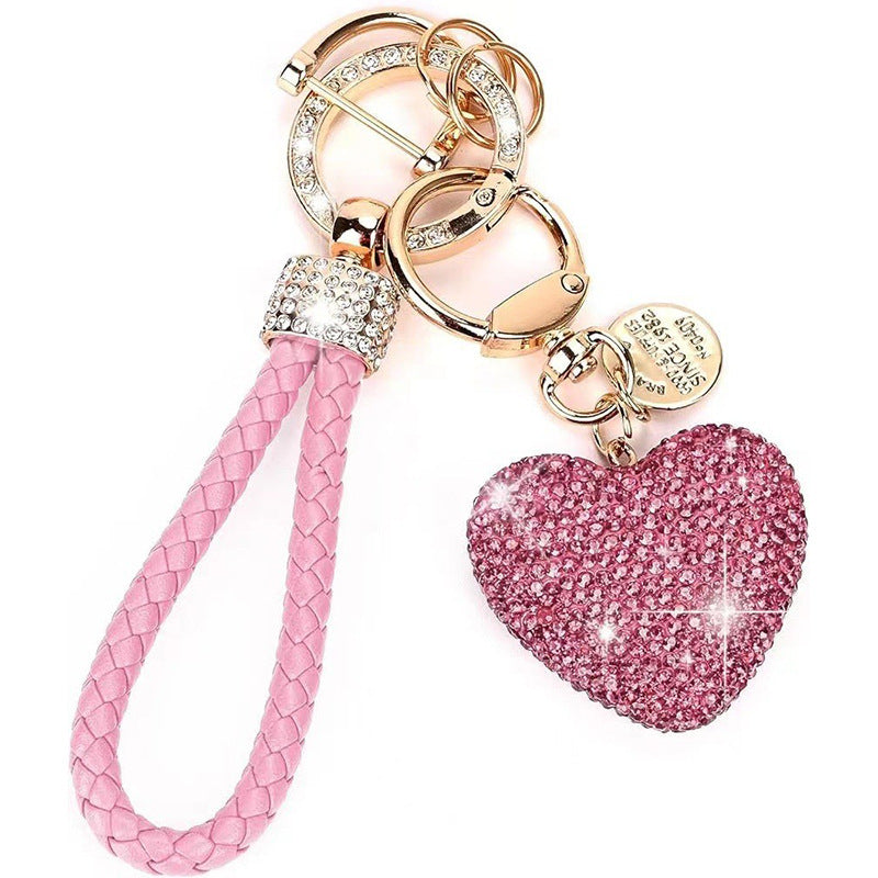 Clay Diamond Fully Jeweled Loving Heart Key Chain Diamond Leather Rope
