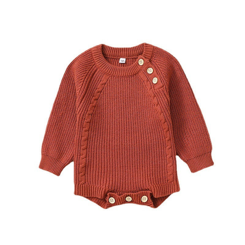 Solid Color Long Sleeve One-piece Sweater Keep Baby Warm Romper Romper