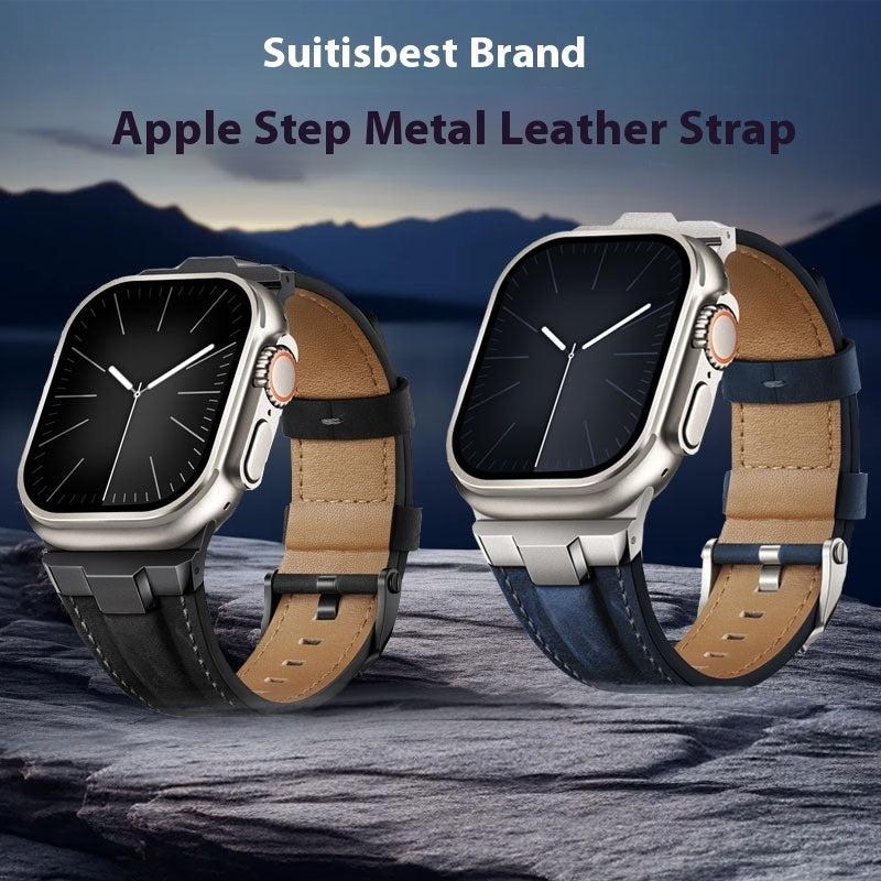 Watch Strap Stainless Steel Connector Genuine Leather Solid Type