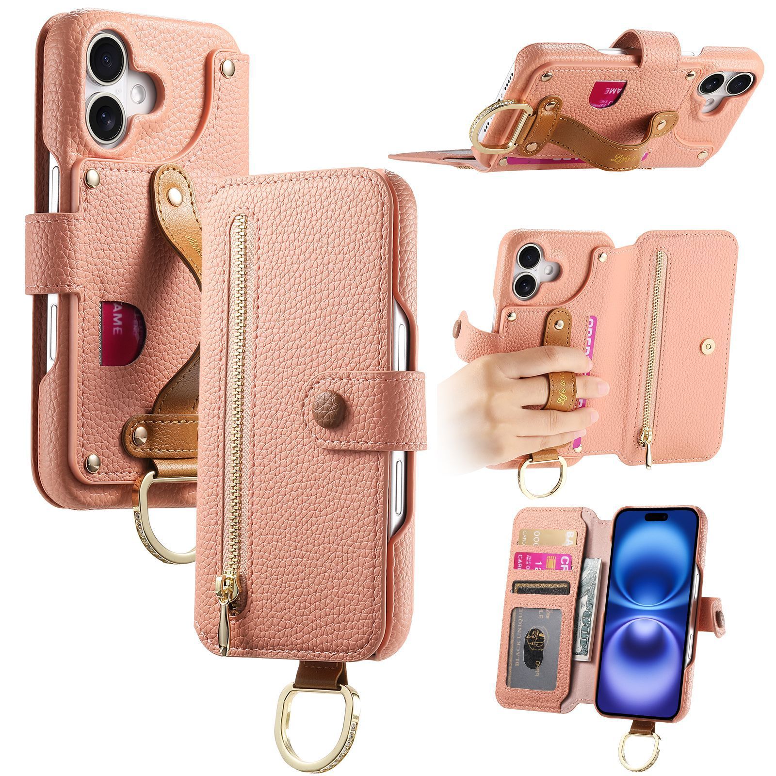 Litchi Grain Leather Back Sticky Flip Phone Leather Case