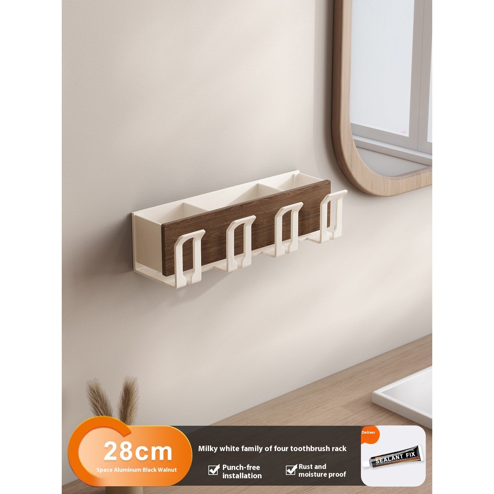 Household Portable Bathroom Walnut Toothbrush Storage Rack
