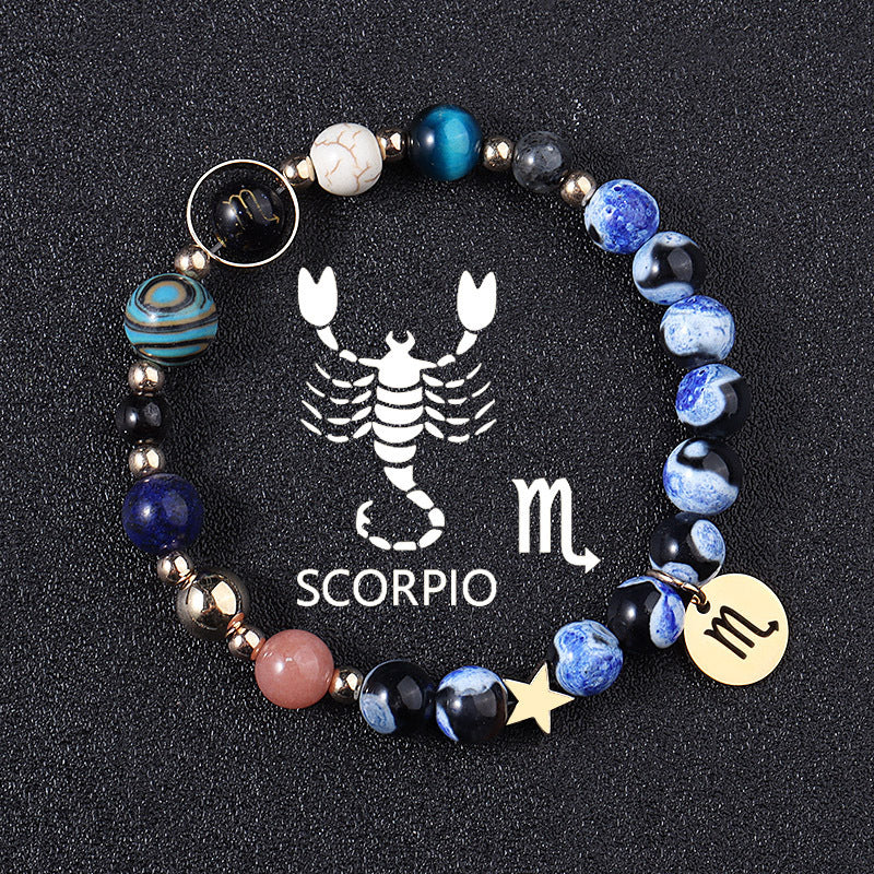 European And American Twelve Constellations Bracelets Blue Flame Agate Eight Planets Bracelet